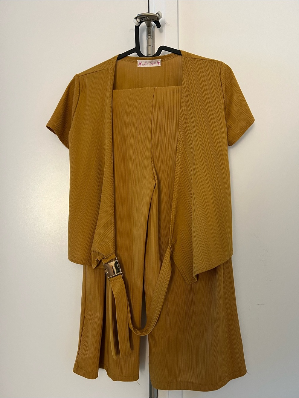 Pleated Two-Piece Set in Mustard - Wrap Top & Pants